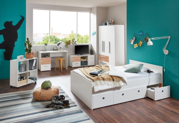 arthur berndt Stauraumbett Bente 1, TOP PREIS, viel Stauraum, 2 Breiten (90cm + 120cm), mit Melamin-Oberfläche, 3 Schubkästen auf Rollen, MADE IN GERMANY Bild 2