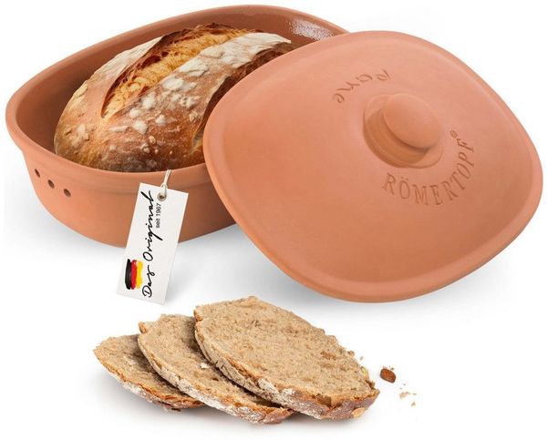 RÖMERTOPF Römertopf Brottopf oval MEDI 2,3 Liter - Keramik Brotkasten, (Set), aus Naturton