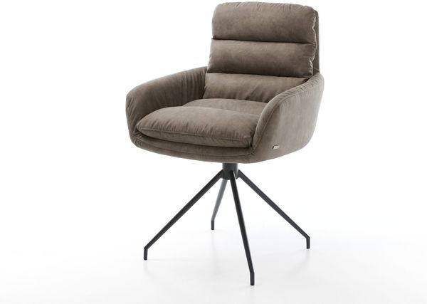 Esszimmerstuhl Abelia-Flex mit Armlehnen Mikrofaser Taupe Vintage Kreuzgestell konisch Schwarz