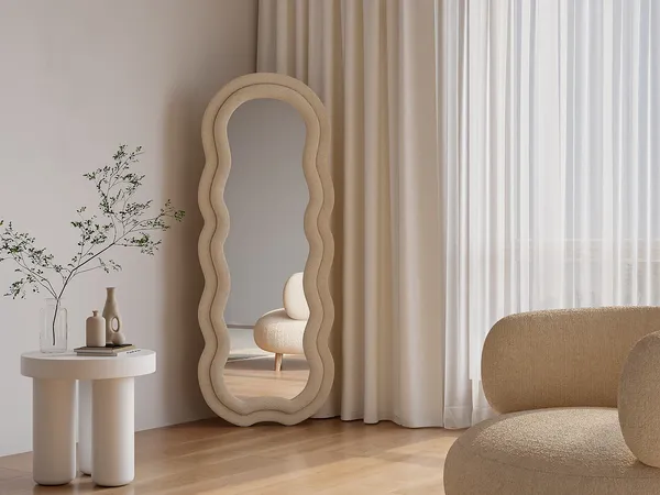 Vente-unique - LINOA Spiegel Samt Beige - B 3 cm x H 160 cm x L 60 cm