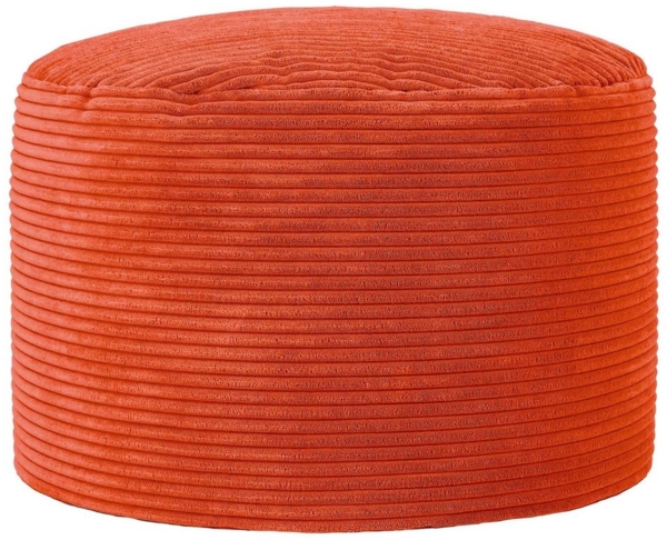 Icon Milano Hocker, Orange, Flauschiger Cord Stoff, Sitzsack Cord, Sitzpuff Hocker mit Füllung, Fußhocker für das Wohnzimmer, Deko Wohnzimmer
