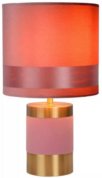 Licht-Erlebnisse Nachttischlampe QOMI, ohne Leuchtmittel, Metall Stoff E14 rund Ø 18 cm 32 cm hoch in Rosa Gold Vintage Design