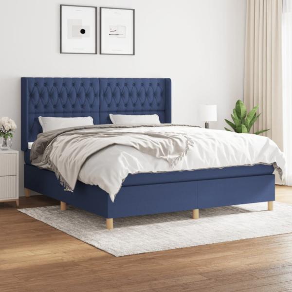 vidaXL Boxspringbett mit Matratze Stoff Blau 180 x 200 cm, Härtegrad: H2 [3132255]