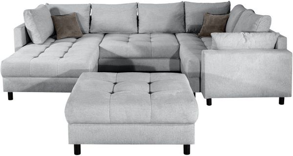 COLLECTION AB Wohnlandschaft Toni U-Form mit Armlehne, inkl. Hocker und Zierkissen in abgesetzter Farbe, mit Bonnelfederkern