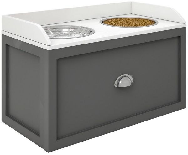 PawHut Futternapf erhöhter Fressnapf Futterstation mit Stauraum, Edelstahl, Grau 60 x 30 x 36 cm
