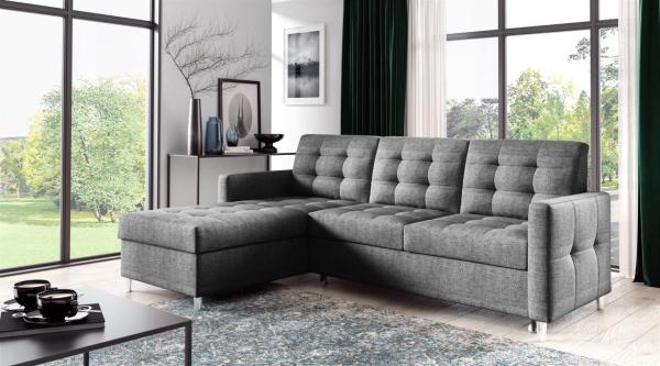 Ecksofa Sofa NURI Stoff Luis Graphit mit Schlaffunktion Ottomane Links