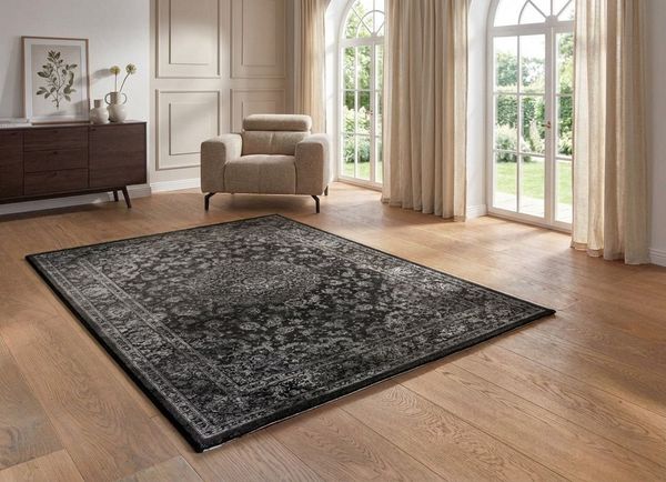 TaCa Home Teppich Vintage Designer Teppich, rechteckig, Höhe: 14 mm, Wohnzimmer Schlafzimmer, anthrazit - 133x195 cm
