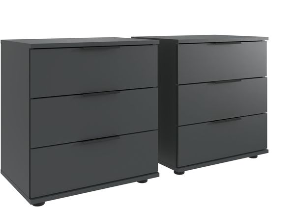 Nachtkommode >Rotterdam< (2er-Set), 3 Schubladen, in Graphit - 52x58x38cm (BxHxT)