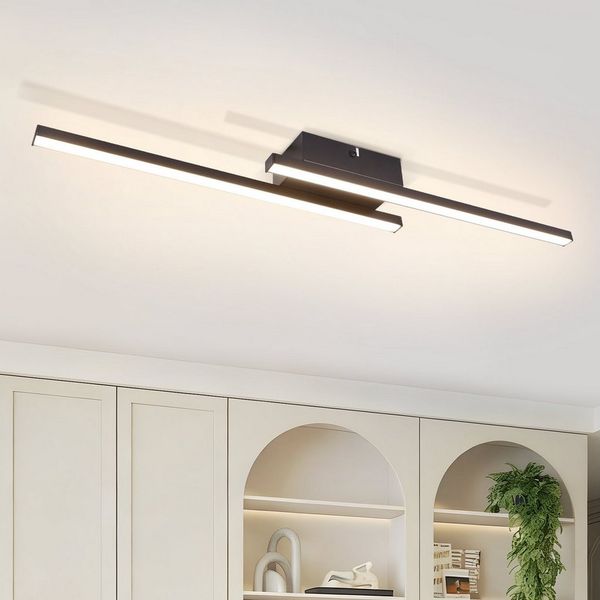 Nettlife LED Deckenleuchte Flur Wohnzimmer Schwarz moderne Kristall Deckenlampe 12/24W, LED fest integriert, Warmweiß, Flur Küche