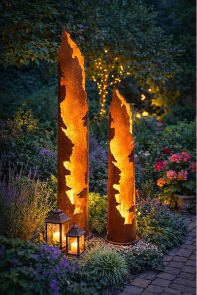 Dekosäule Rostsäule Gartendeko 120 + 150 cm Set Edelrost Säule Pflanzsäule Rost