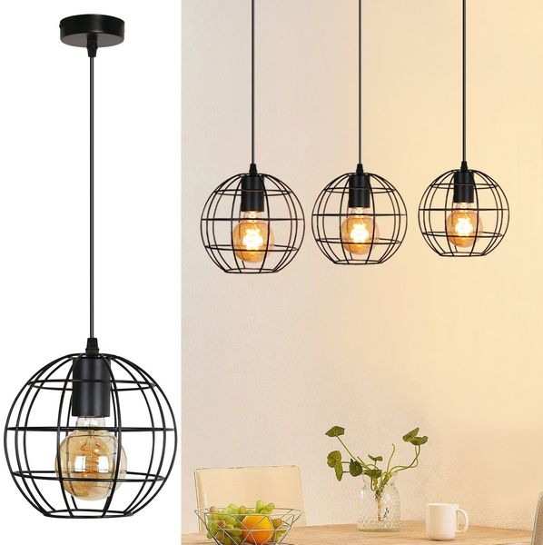 ZMH Pendelleuchte Esstisch Hängelampe Vintage - Hängeleuchte Retro mit 1 flammig Schwarz Metall Esstischlampe Industrial Hängend 150CM Höhenverstellbar E27 Max. 40W für Küche Esszimmer Wohnzimmer