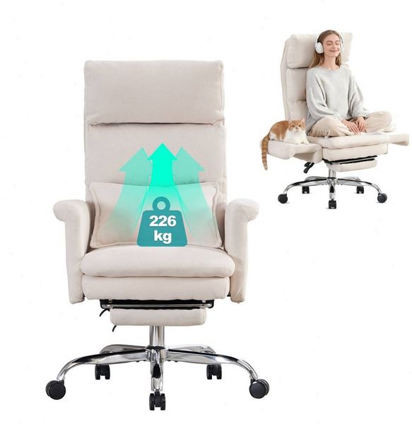UEV Bürostuhl Ergonomisch mit Fußstütze Verstellbarer Kopfstütze (mit klappbare Armlehnen, verstellbarer Kopfstütze bis 226kg), Verstellbare Kopfstütze bis 90°, Verstellbare Rückenlehne bis 150°