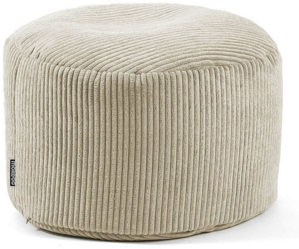 mokebo® Pouf, Hocker o. Sitzhocker aus Cord 30x50 cm 'Der Faule Lenz', Bodenkissen rund in beige, Fußhocker, Indoor Sitzkissen Stoff, Puff, Sitzpouf drinnen, kuschelig & weich, mit EPS-Perlen Füllung
