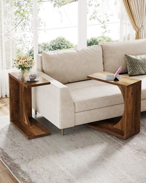Tribesigns Beistelltisch C-förmiger Beistelltisch, Kleiner Tisch Nachttisch für Sofa 60×30 cm