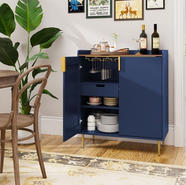 HOLTICO Weinschrank Multifunktionaler Bar-Schrank, moderner Kaffeetresen-Schrank (1-St) mit 9 Flaschenregalen, 6 Glas-Halterungen, Schublade & Regalen