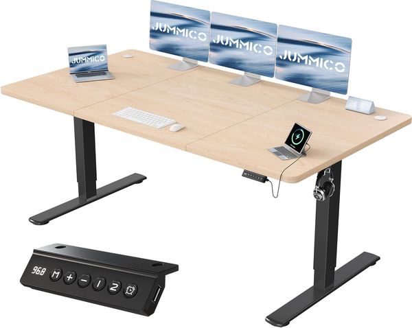 JUMMICO Höhenverstellbarer Schreibtisch mit USB-Ladeanschluss 180x80 cm, Schreibtisch Höhenverstellbar Elektrisch, Steh-Sitz Tisch Stehpult Verstellbarer Computertisch,Standing Desk