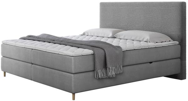 Boxspringbett Lorenka Cord, Grau, 160 x 200 cm