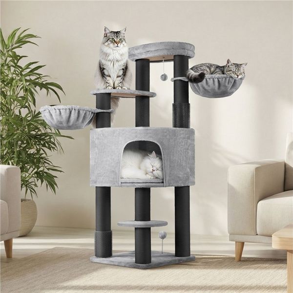 Yaheetech Kratzbaum 160 cm H Mehrstufiger Kletterbaum Großer Katzenbaum XXL, mit Höhle & Liegemulde & Plüschball & Aussichtsplattform