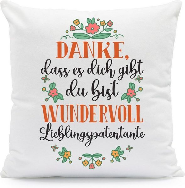 GRAVURZEILE Zierkissen mit Spruch - Danke, dass es dich gibt du bist wundervoll - Geschenk -, starke Farben ohne verblassen - Patentante - mit Füllung