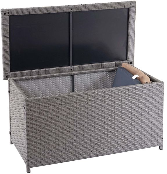 Poly-Rattan Kissenbox HWC-D88, Gartentruhe Auflagenbox Truhe ~ Basic grau, 51x115x59cm 250l