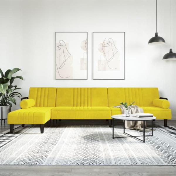 Schlafsofa in L-Form Gelb 260 x 140 x 70 cm Samt (Farbe: Gelb)