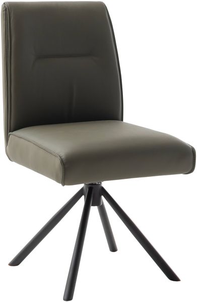 DELANE 4-Fuß Stuhl - 2er Set - Olive / Leder / Schwarz matt lackiert