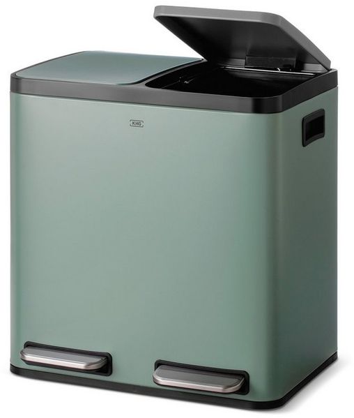 KHG Mülltrennsystem Mülleimer Grün pulverbeschichtet 30 Liter (2x15 L) Trittmechanismus, Metallgehäuse mit Griffmulden, herausnehmbare Kunststoff-Inneneimer