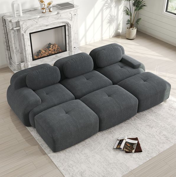 Modulares Ecksofa aus Cordstoff, rahmenlos, 298 x 178 x 75 cm, grau