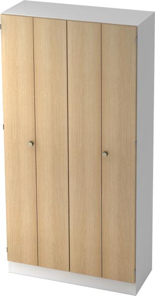 bümö office Aktenschrank mit Falttüren, Büroschrank 100cm breit in Weiß/Eiche - Ordnerschrank 5OH groß, Falttürenschrank für Akten, Ordner & Co. - Büro Schrank aus FSC-Holz, 6900-W-E-SG