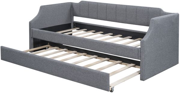 Daybett 90x200 cm mit Rollbett in Grau – Gepolstertes Einzelbett für Gäste, ohne Matratze Bild 9