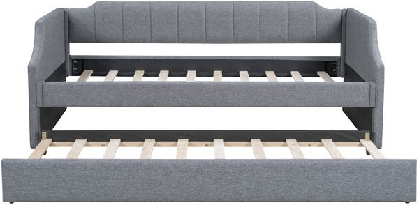 Daybett 90x200 cm mit Rollbett in Grau – Gepolstertes Einzelbett für Gäste, ohne Matratze Bild 8