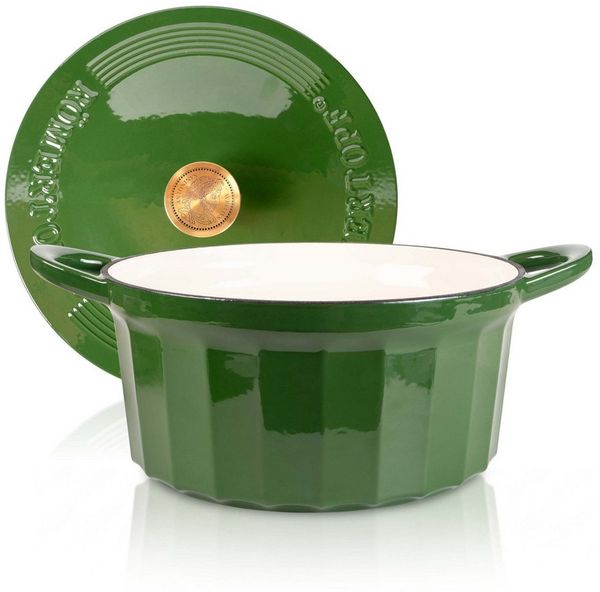 RÖMERTOPF Bratentopf Gusseisen Topf 24cm Grün, Gusseisen (Set, 2-tlg, Set mit Deckel), Backofengeeignet Induktionsgeeignet Zum Braten, Schmoren, Kochen
