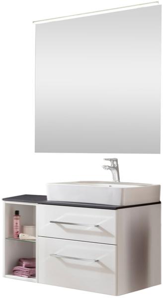 Fackelmann OXFORD Badmöbelset 4-teilig, 90 cm, Weiß, mit Beleuchtung und Keramikbecken