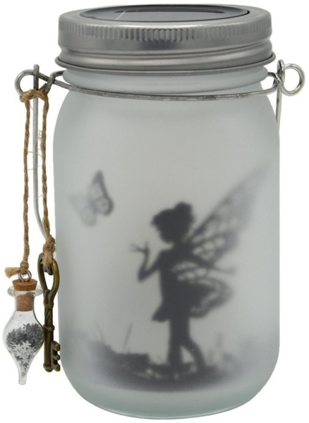 UNUS GARDEN LED Solarleuchte Feenglas Schmetterlingsfee, Solarglas Schmetterlingsfee Windlicht Laterne Feenlicht warmweiß