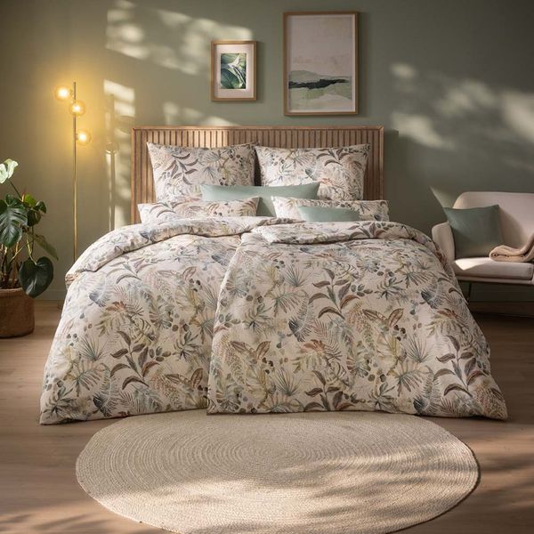 Estella Mako-Satin Bettwäsche 135x200 Alea puder Blätter salbei grün 7991-202