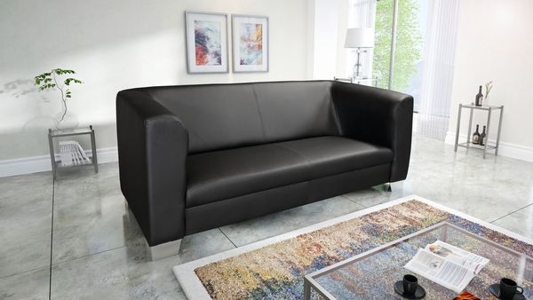 Edles Loungesofa Chicago 3 Sitzer in Kunstleder Schwarz Couch Polstersofa Sofa