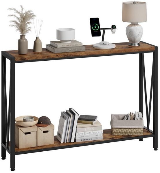 GarveeMore Konsolentisch,Beistelltisch,Holz und Metall Sofatisch mit Regal,110x25x76cm
