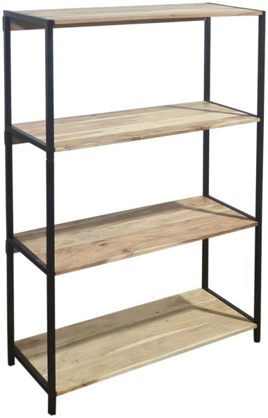 Bücherregal Akazie massiv Metallrahmen 90x35x138 cm naturfarben schwarz Nagar I 76520517