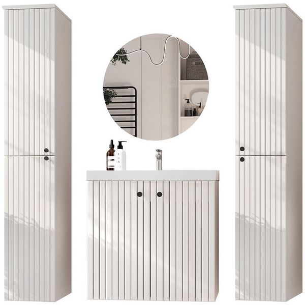 MOEBLINE Badezimmer-Set Badmöbel Set ASTRO LONG weiß