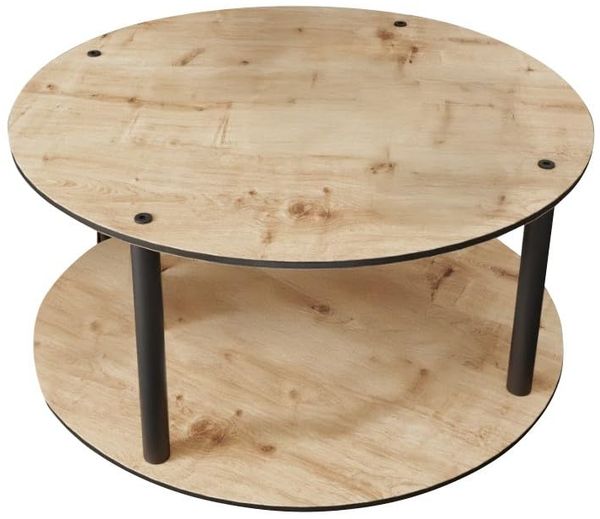 Modern Coffee Table, Oak Color, 70 cm Diameter x 38 cm Height | 100% MDF with Compressed Kraft Legs | Stylish Industrial Design for Home & Office