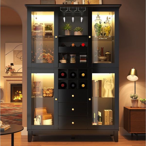 i@home Hochschrank Weinschrank mit App-gesteuerter LED, 3 Schubladen, Weinglas- & Flaschenhalter