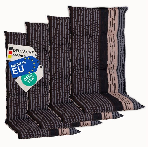 NYVI Hochlehnerauflage Hochlehner Auflagen 4er Set Barcelona - Gartenstuhlauflagen 118x50 cm, (4 St), Stuhlauflage, Sitzauflage mit Halteband, UV-fest
