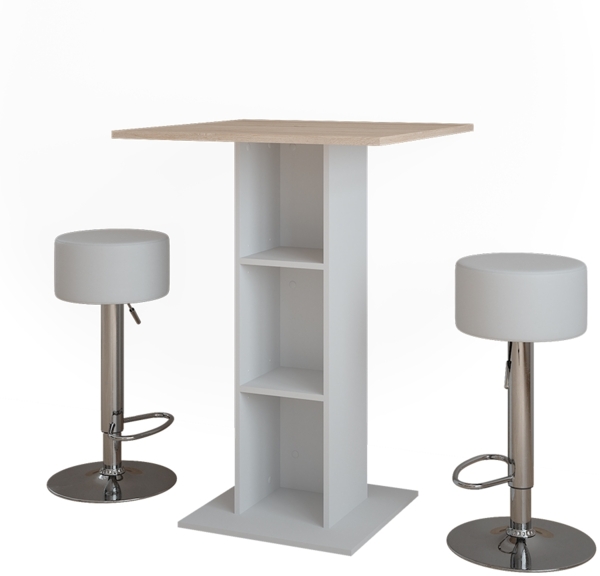 Bartisch-Set Repose Weiß/Sonoma 75 x 75 cm mit 2 Barhockern Vicco