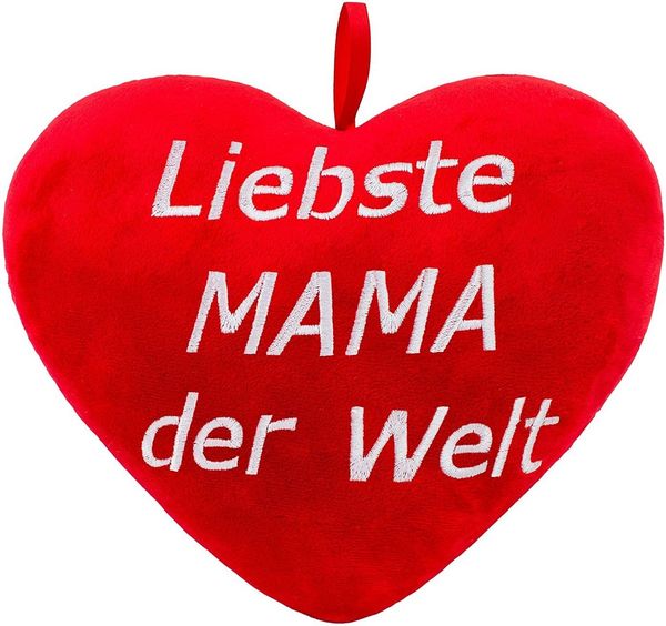 BRUBAKER Dekokissen Plüschkissen in Herzform mit Spruch, Herz Kissen Rot 32 cm groß, Herzkissen bestickt