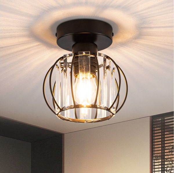 ZMH Deckenleuchte 15CM Wohnzimmer Schwarz Kristall Modern Deckenlampe E27 Vintage Flur, Einfache Installation, ohne Leuchtmittel, Küchenlampe mit Metall Rahmen Innen Hotel