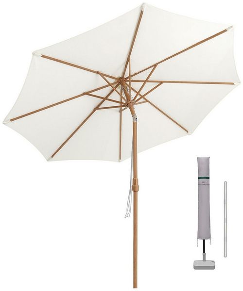 Sekey Sonnenschirm 300x300 cm Sonnenschirm Holzoptik Gartenschirm Knickbar, UPF 50+, LxB: 300x300 cm, Doppeltes Seilzugsystem, Neigungsverstellung, für Garten