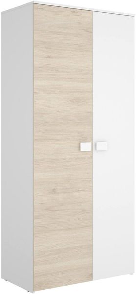 Dmora Kleiderschrank 2 Türen Firmin, Schlafzimmermöbel, Schrank, Garderobe, 90x53 h202 cm, Weiß und Eiche