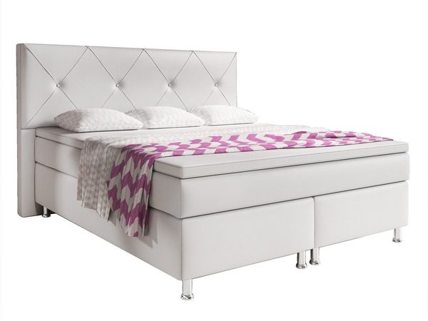 inter Boxspringbett Oxford 180x200 cm mit 7-Zonen Taschenfederkermatratzen und Topper (180x200 cm, Weiß mit 7 Zonen Taschenfederkernmatratzen und Topper), Taschenfederkern-Komfort, gepolstertes Kopfteil, inklusive Matratzen