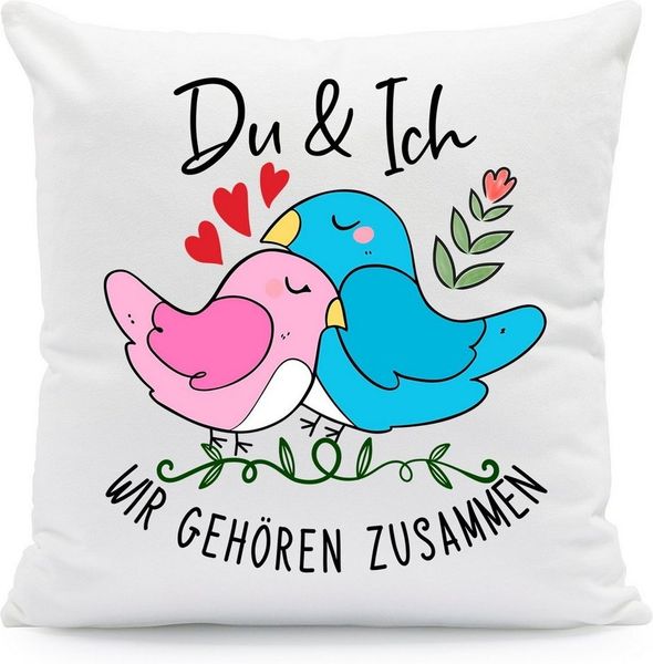 GRAVURZEILE Zierkissen mit Spruch - Du & Ich wir gehören zusammen - Geschenk zu Valentinstag, starke Farben ohne verblassen, Maschinenwäsche geeignet - mit Füllung