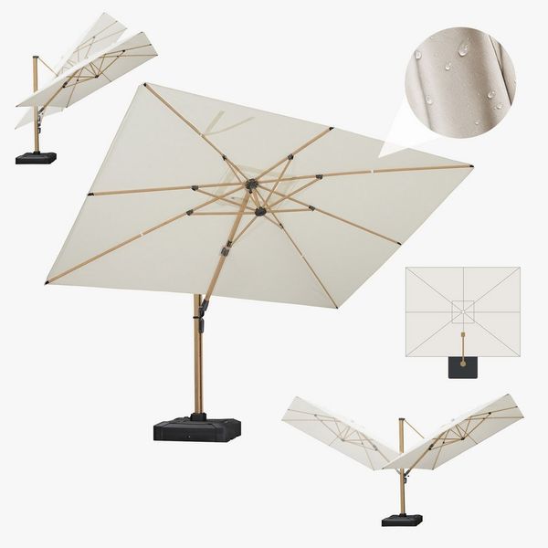 PURPLE LEAF Sonnenschirm Großer Windfester Rechteckiger Ampelschirm, Teak-Aluminiumgestell, Helle Holzmaserung, 360° drehbar, höhenverstellbar, UV-beständig, 360°Rotation, Sonnenschutz UV50+